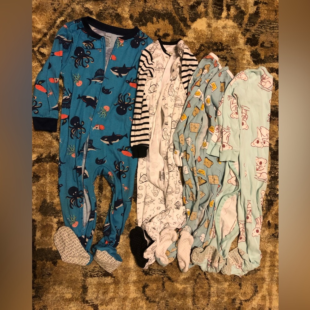 Four 24 month footed pajamas